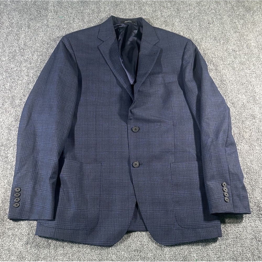 Nordstrom's Men's Shop Blazer 42R Wool Glen Plaid Blue Lanficio Italian Fabric